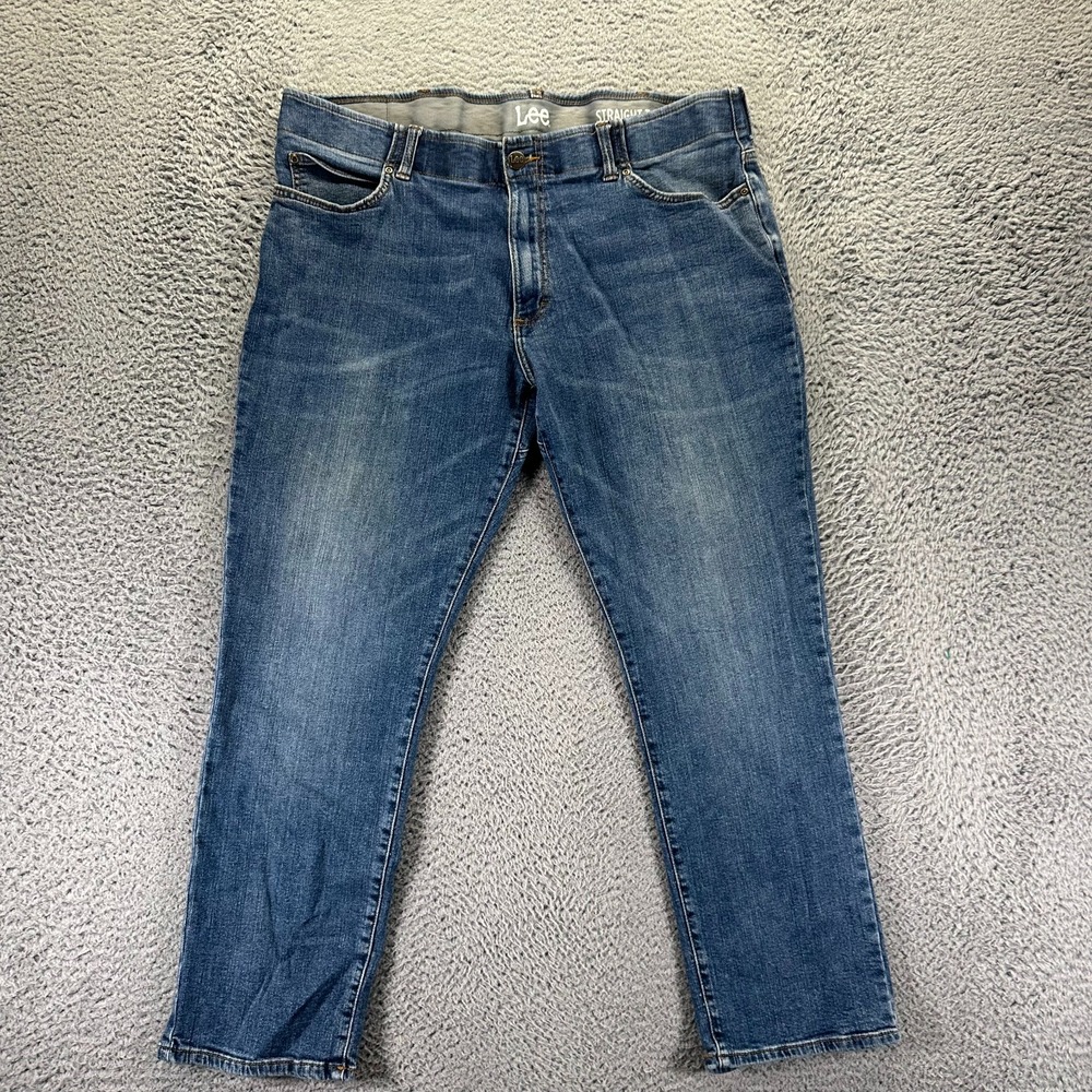 Lee Jeans Men's 40x30 Blue Cotton Denim Tapered Faded Travel Workwear Stretch